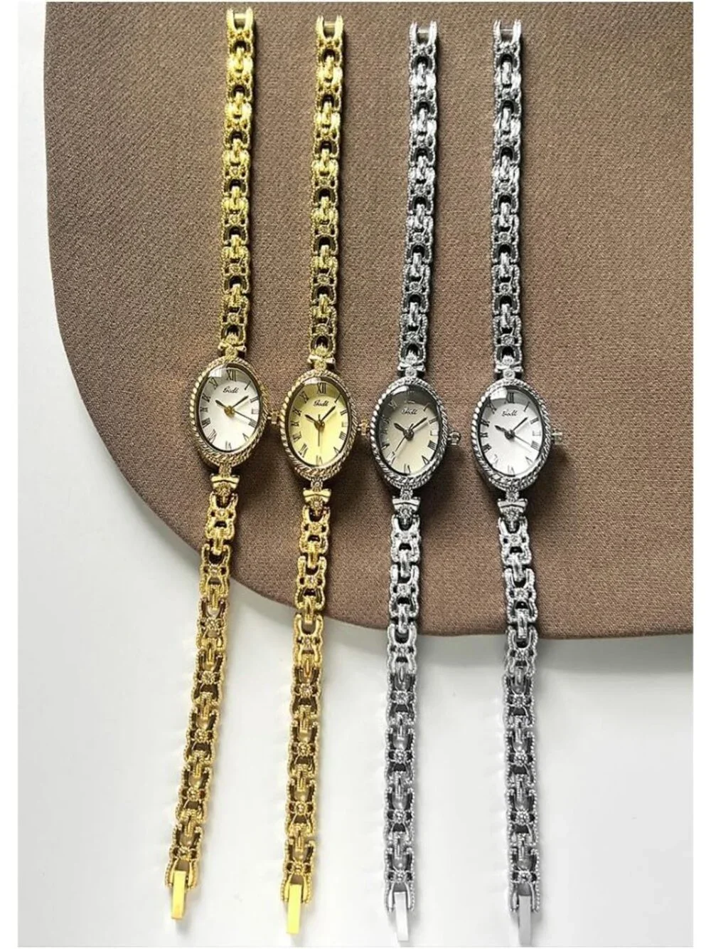 Women's Silver White Oval Vintage Bracelet Small Quartz Bangle Analog Watches